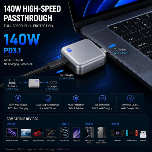 PopGuard 140W Automatic Charging Disconnector | Smart Auto Power Cut-Off Battery Guardian | Fast Charging Protector -